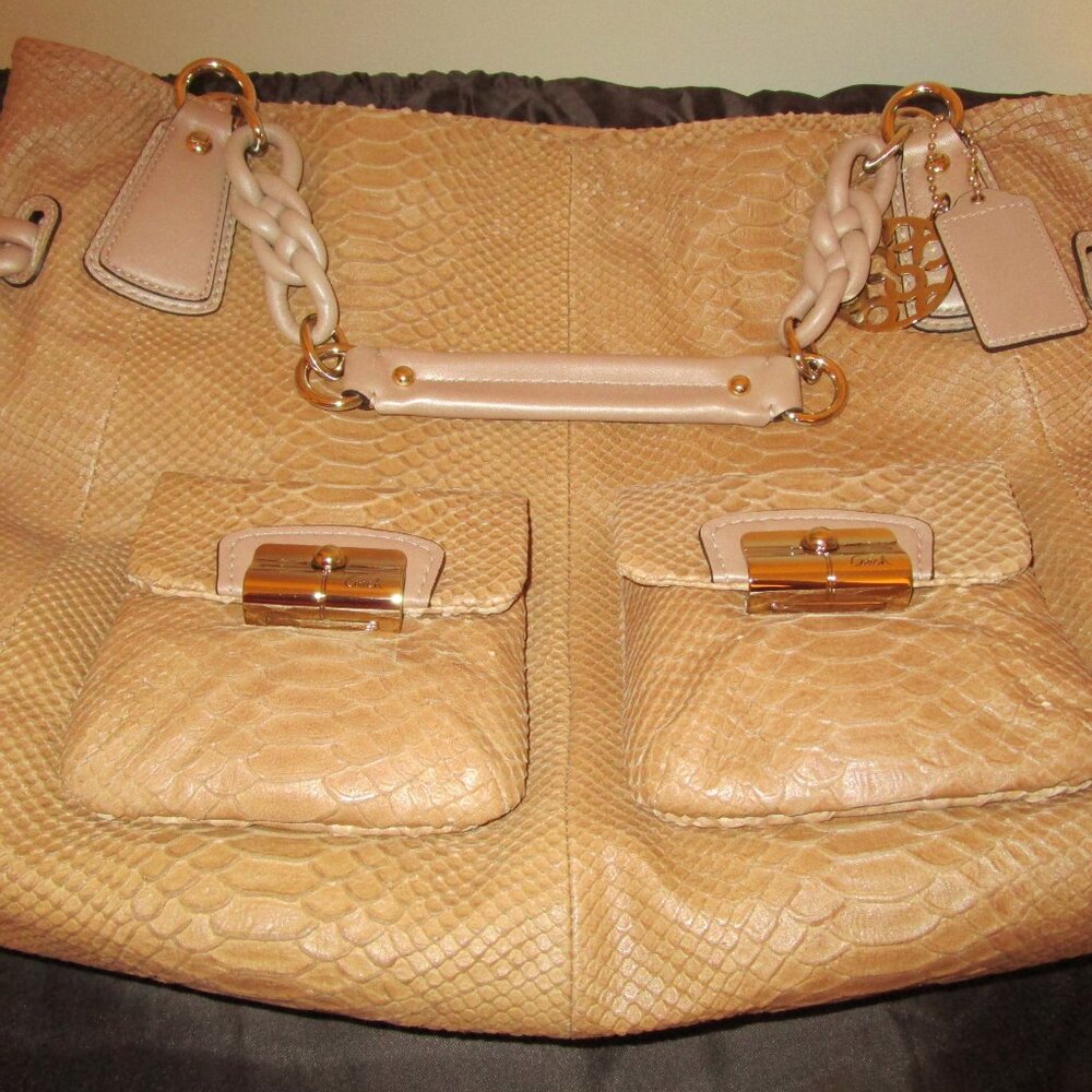 Coach Kristin Tan Python-Embossed Pocket Tote - image 3